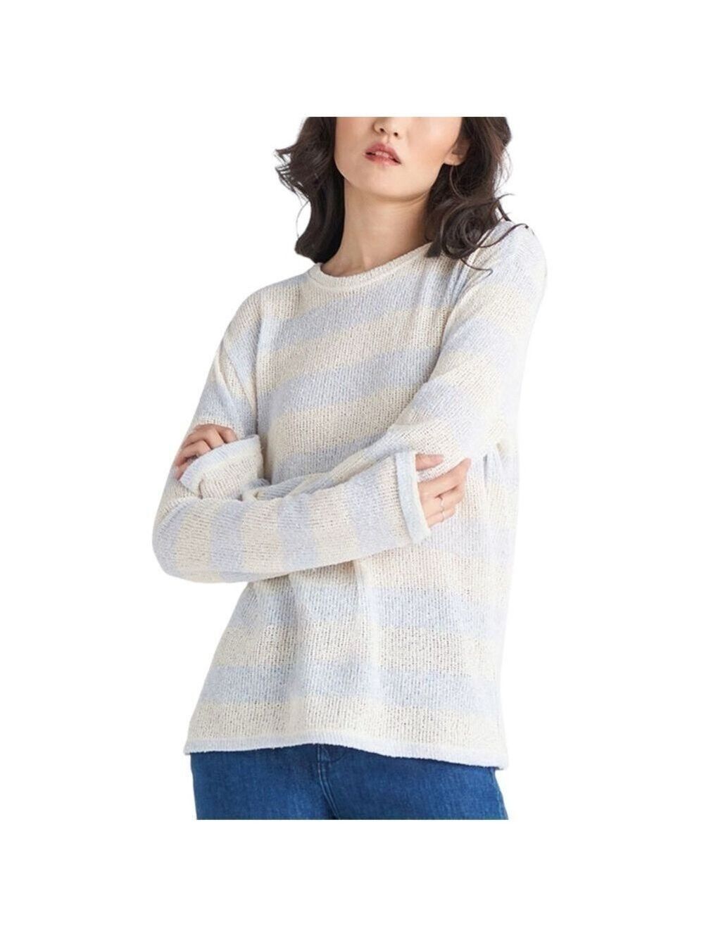 Black Tape Open Stitch Striped Oversized Boxy Crewneck Sweater